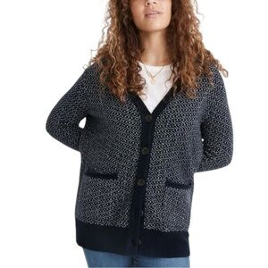 Madewell Birds Eye Maysfield Alpaca Wool Blend Cardigan Blue and White Cozy Soft